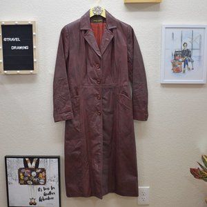 Vintage 70s Leather Burgundy Trench Coat